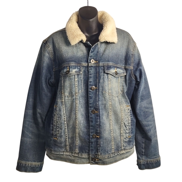 Goodfellow & Co Men's Classic Outdoor Blue Denim Sherpa Lined Jacket Size M - Picture 1 of 9